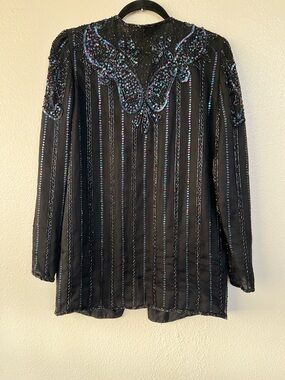 Vintage Iridescent Beaded 100% Silk Duster
